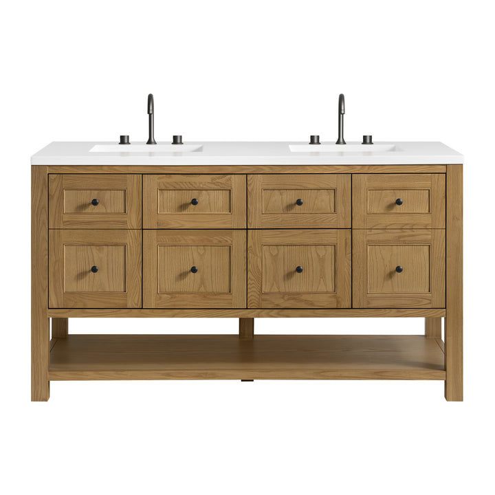 Breckenridge 60" Double Vanity, Light Natural Oak, w/ 3 CM White Zeus Quartz Top