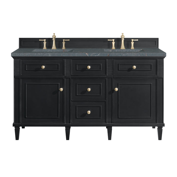 Lorelai 60" Double Vanity, Black Onyx w/ 3 CM Parisien Bleu Silestone Top