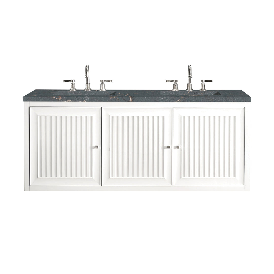 Athens 60" Double Vanity, Glossy White w/ 3 CM Parisien Bleu Silestone Top