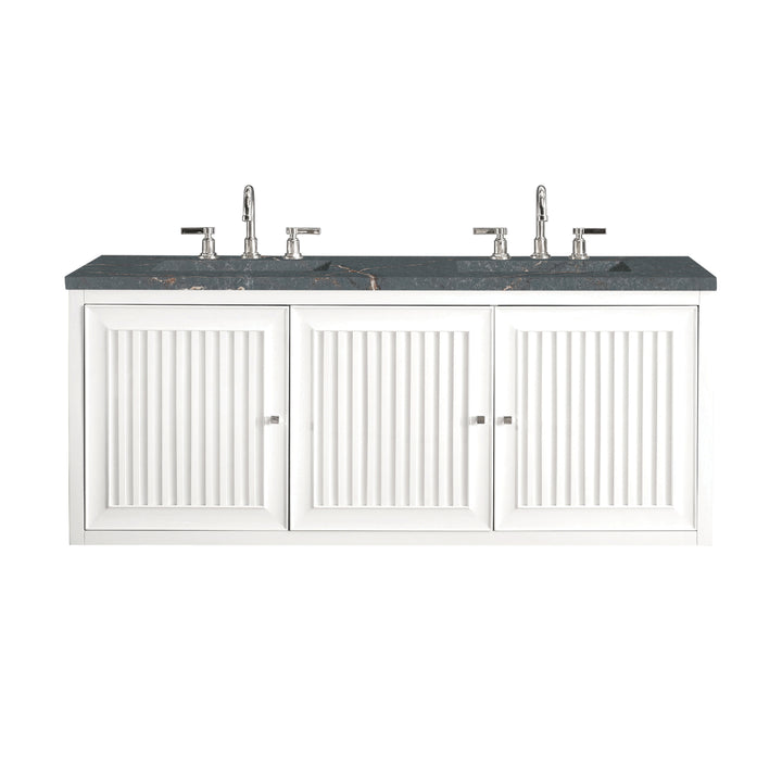 Athens 60" Double Vanity, Glossy White w/ 3 CM Parisien Bleu Silestone Top