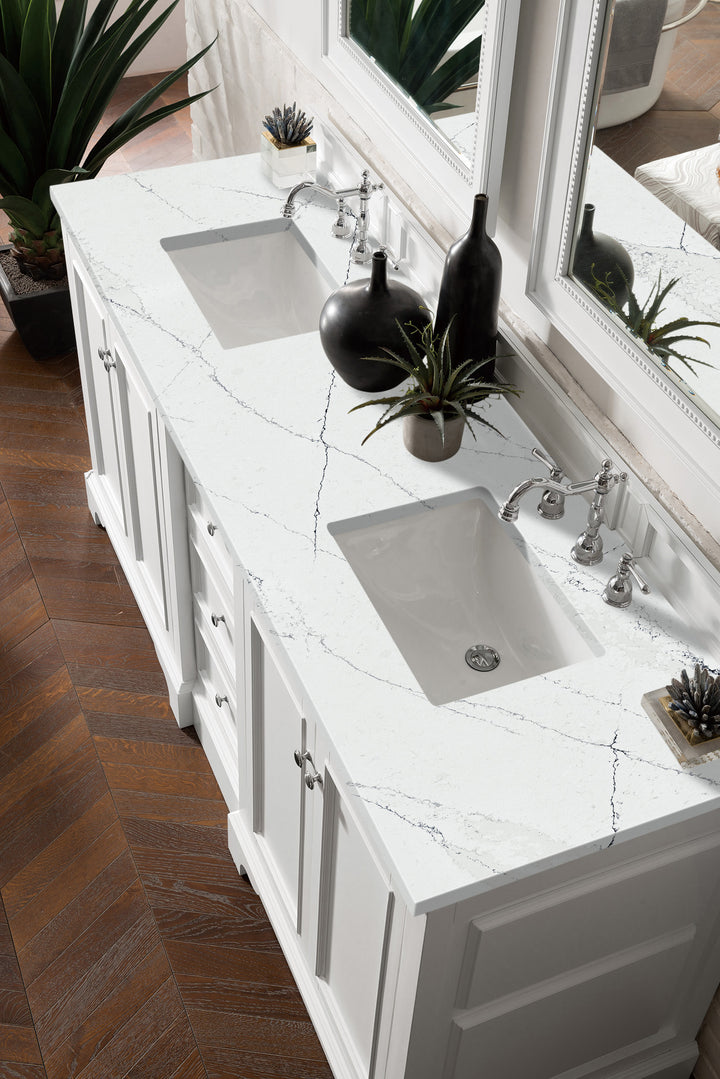 De Soto 72" Double Vanity, Bright White w/ 3 CM Ethereal Noctis Silestone Top