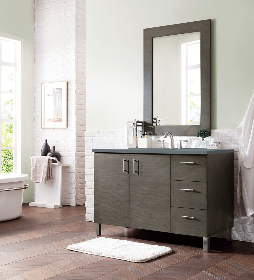 Metropolitan 48" Single Vanity, Silver Oak w/ 3 CM Cala Blue Silestone Top