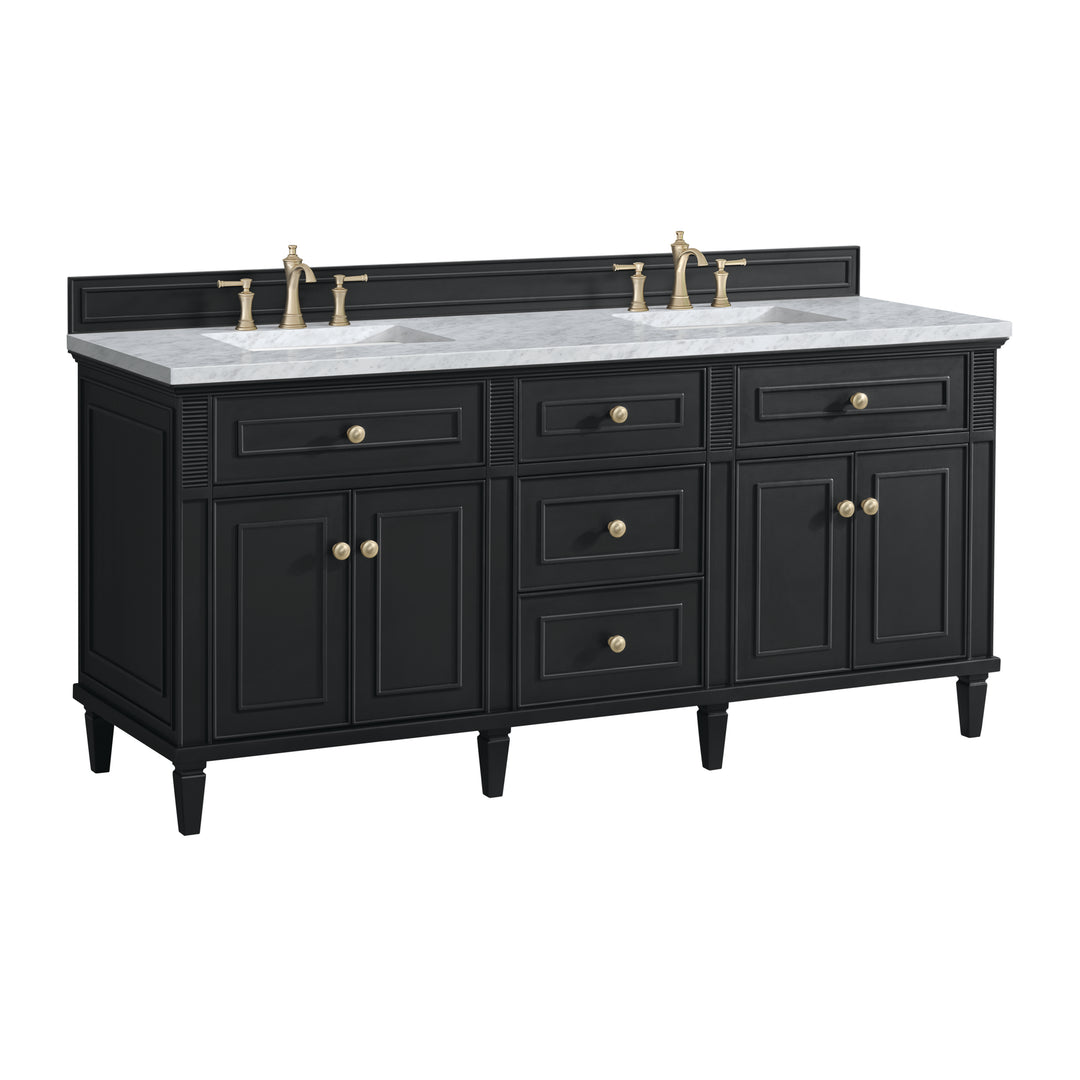 Lorelai 72" Double Vanity, Black Onyx w/ 3 CM Carrara White Marble Top