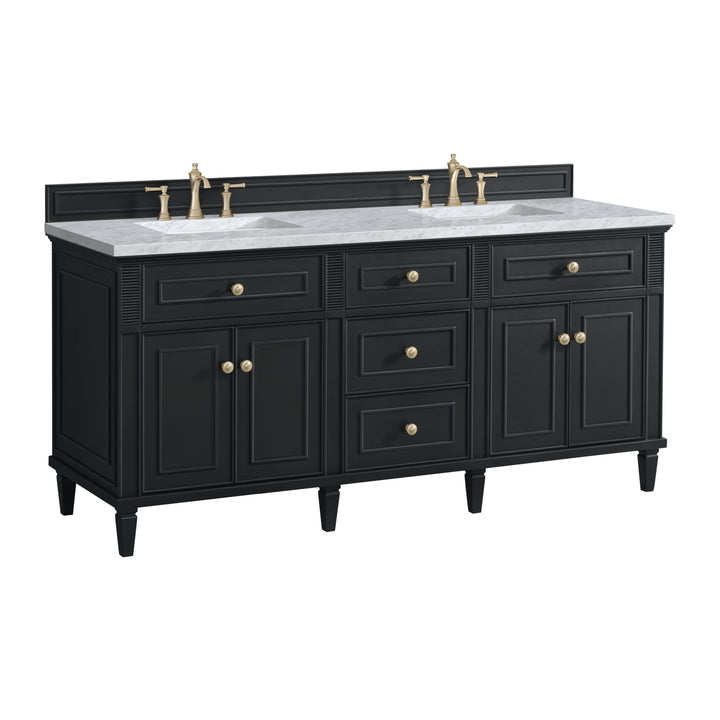 Lorelai 72" Double Vanity, Black Onyx w/ 3 CM Carrara White Marble Top