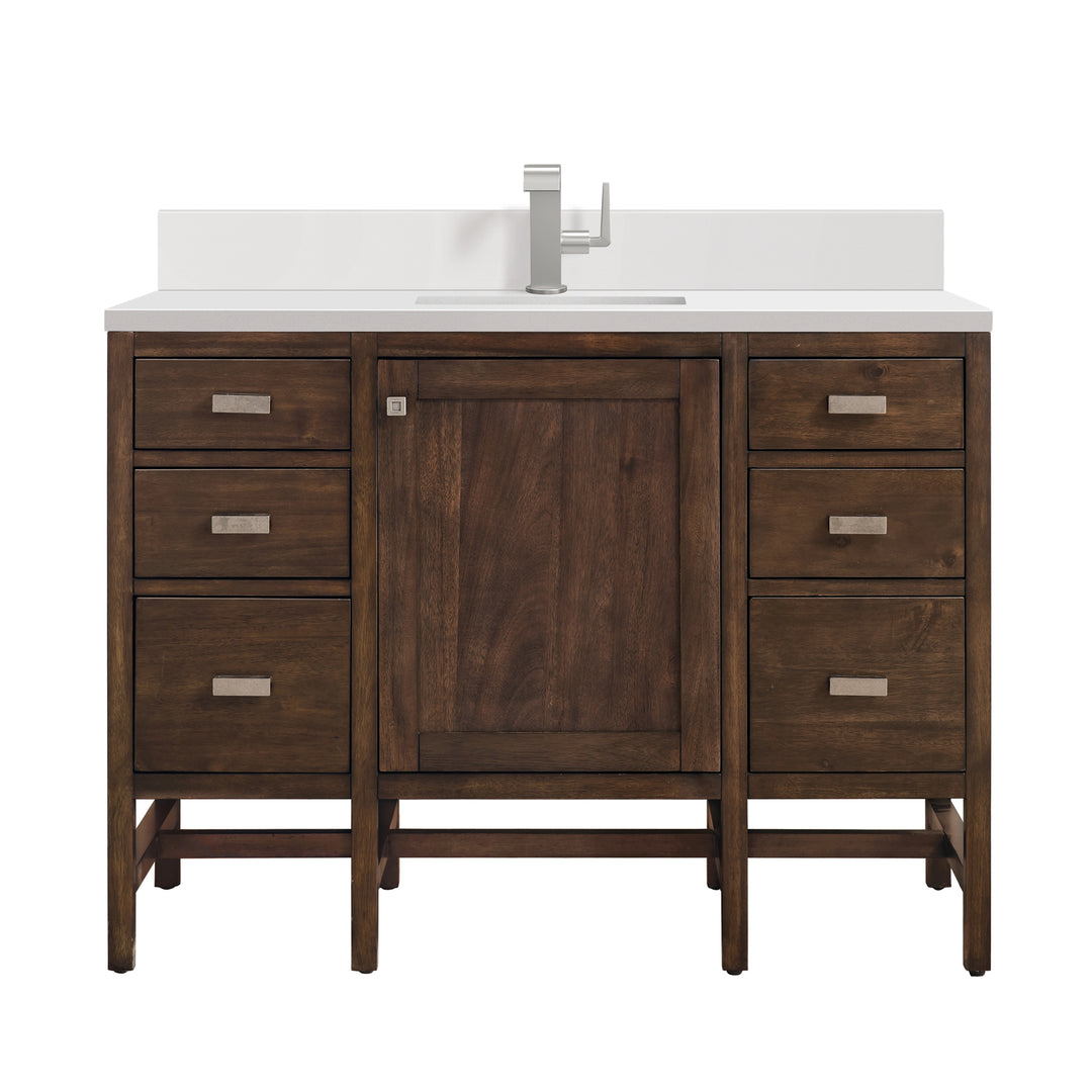 Addison 48" Single Vanity, Mid-Century Acacia w/ Single Hole 3 CM White Zeus Silestone Top & Backsplash