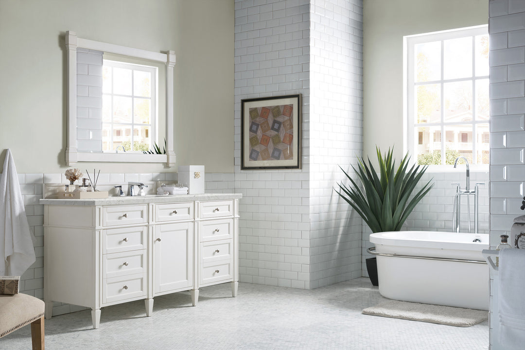 Brittany 60" Single Vanity, Bright White w/ 3 CM Eternal Jasmine Pearl Silestone Top