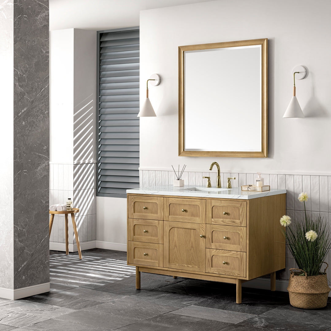 Laurent 48" Single Vanity, Light Natural Oak w/ 3 CM Ethereal Noctis Top w/FreePower Wireless Charger