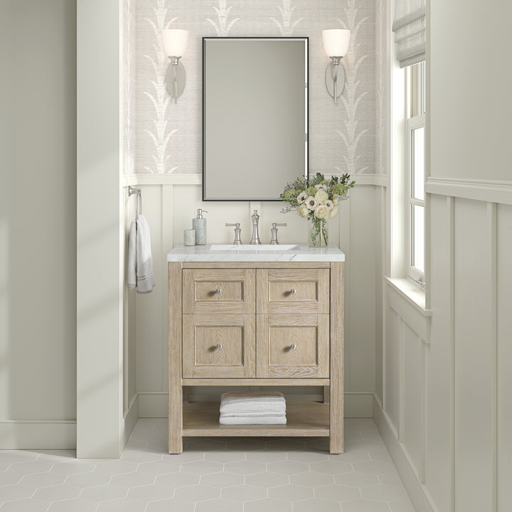 Breckenridge 30" Single Vanity, Whitewashed Oak w/ 3 CM Ethereal Noctis Silestone Top