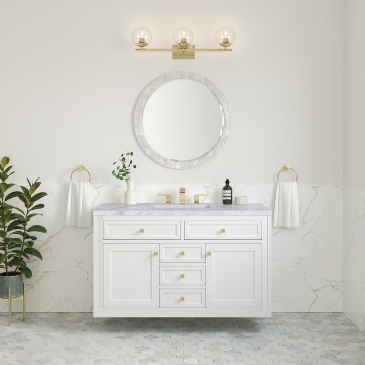 Chicago 48" Single Vanity, Glossy White, w/ 3 CM Carrara Marble Top
