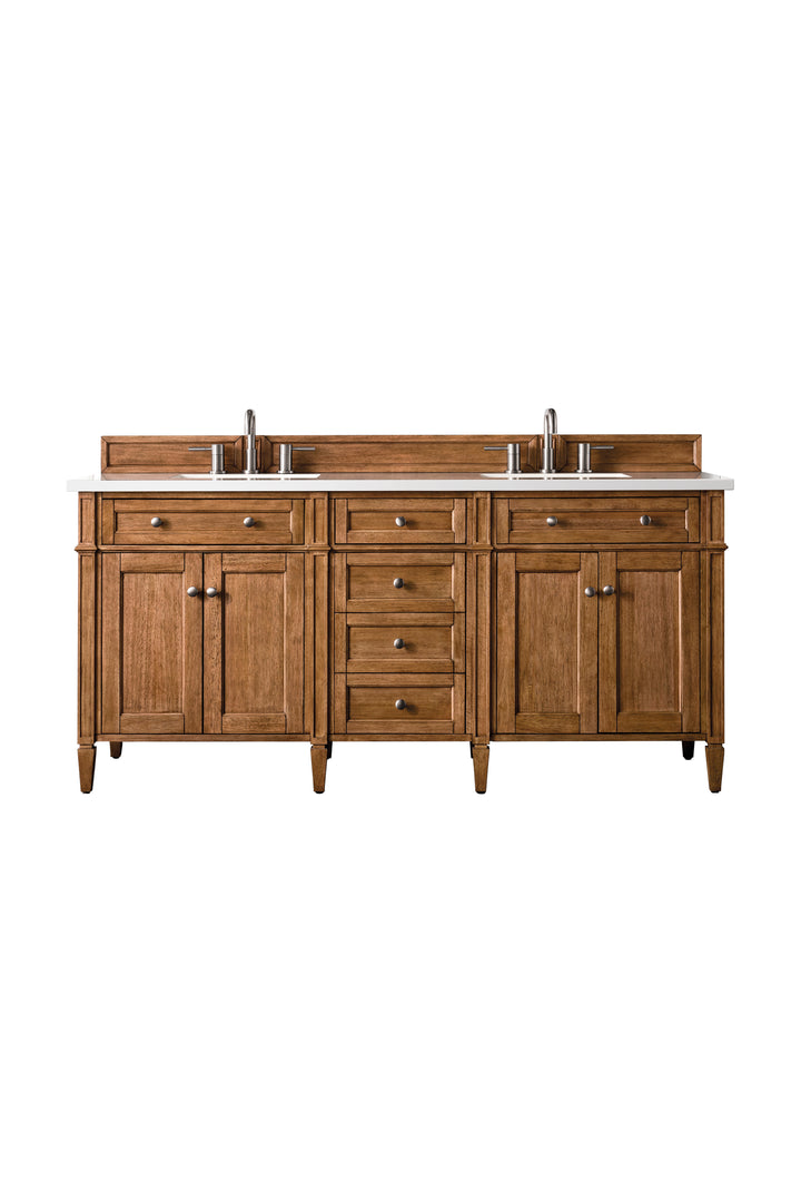 Brittany 72" Double Vanity, Saddle Brown w/ 3 CM White Zeus Silestone Top