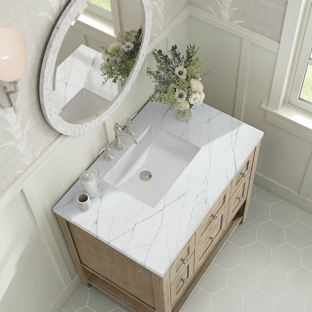 Breckenridge 36" Single Vanity, Whitewashed Oak w/ 3 CM Ethereal Noctis Silestone Top