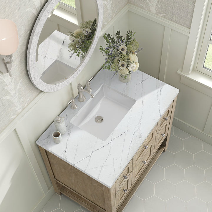 Breckenridge 36" Single Vanity, Whitewashed Oak w/ 3 CM Ethereal Noctis Silestone Top