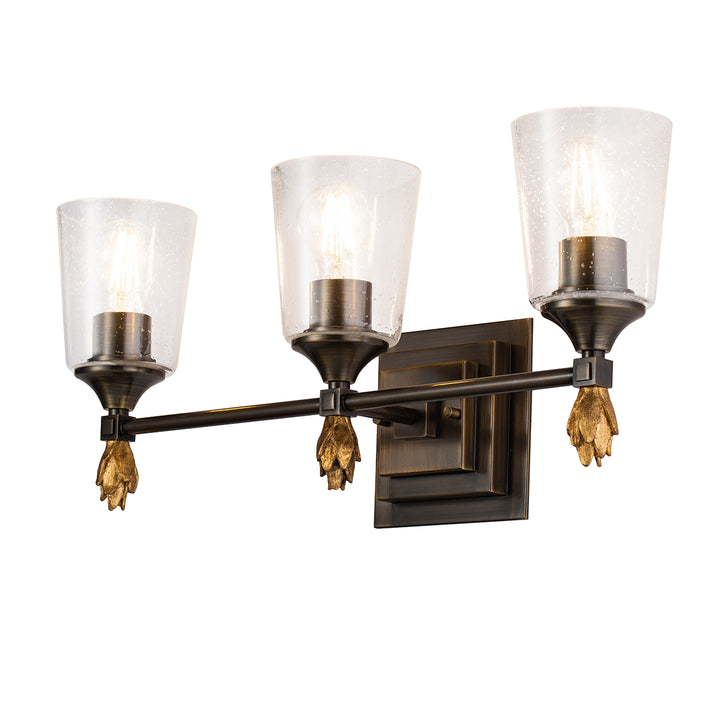 Vetiver 3 Light Bath Vanity Light In Dark Bronze With Gold Accents (BB1022DB-3-F2G)