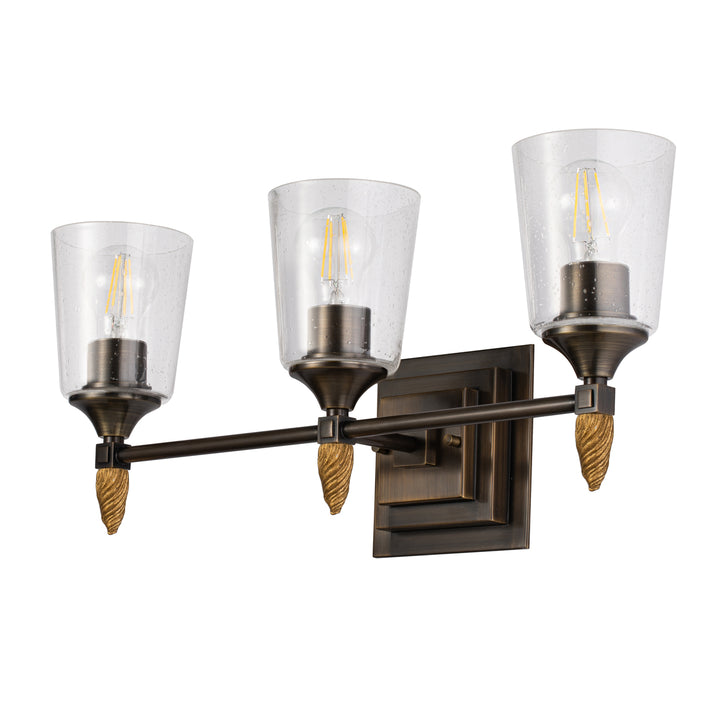 Vetiver 3 Light Bath Vanity Light In Dark Bronze With Gold Accents (BB1022DB-3-F2G)
