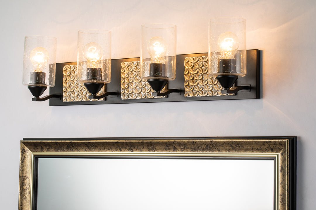 Arcadia 4 Light Bath Bar In Black And Silver (BB90587MB-4B2S)