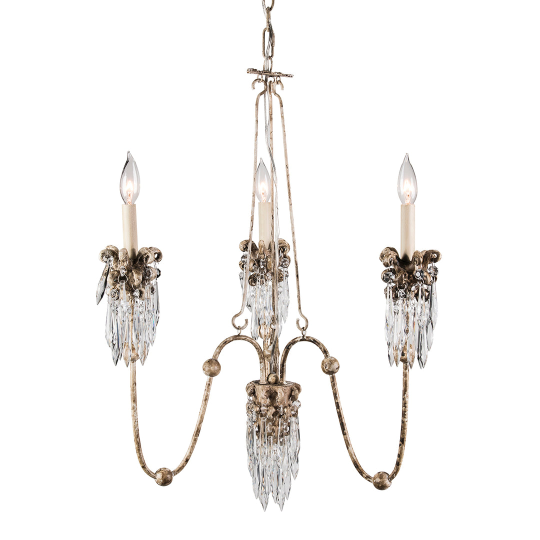 Flambeau&#39;s Venetian 3 Light Mini Chandelier in Distressed White Bronze and Crystal (CH1060-3)