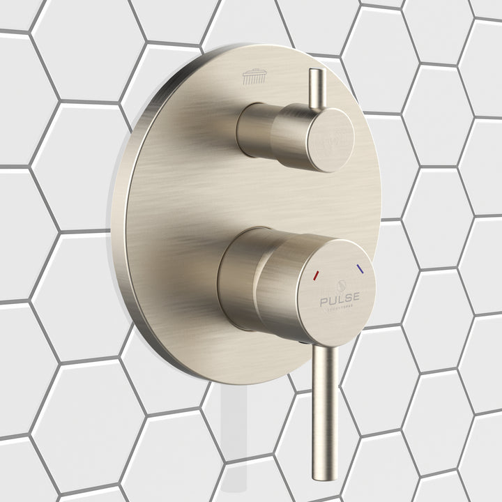 PULSE ShowerSpas Two Way Tru-Temp Pressure Balance 1/2" Rough-In Valve with Brushed Nickel Trim Kit (3005-RIVD-BN)