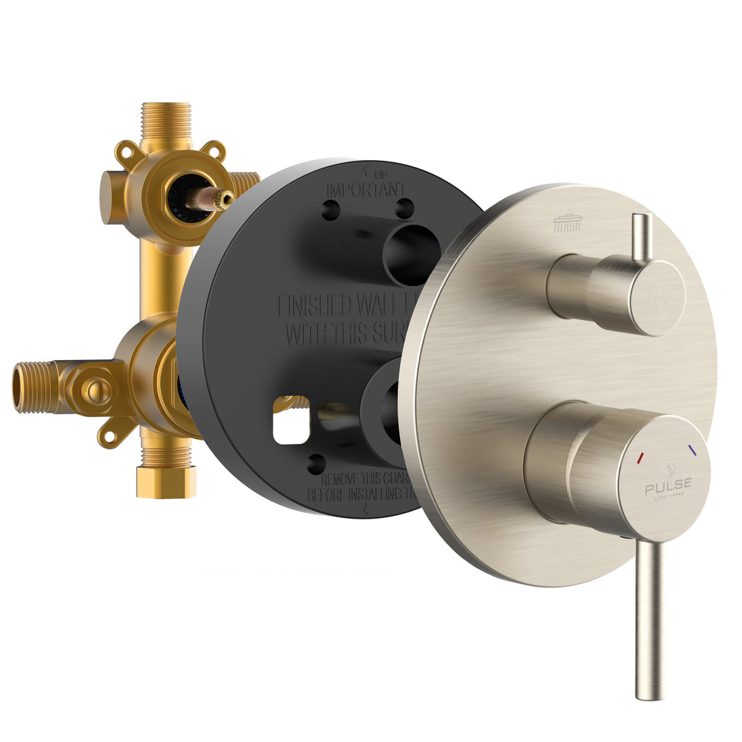 PULSE ShowerSpas Two Way Tru-Temp Pressure Balance 1/2" Rough-In Valve with Brushed Nickel Trim Kit (3005-RIVD-BN)
