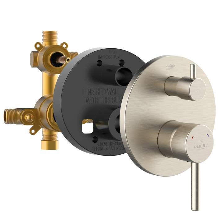 PULSE ShowerSpas Two Way Tru-Temp Pressure Balance 1/2" Rough-In Valve with Brushed Nickel Trim Kit (3005-RIVD-BN)