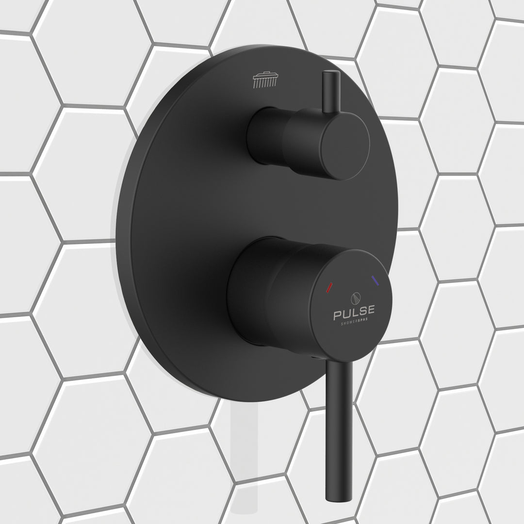 PULSE ShowerSpas Two Way Tru-Temp Pressure Balance 1/2" Rough-In Valve with Matte Black Trim Kit (3005-RIVD-MB)