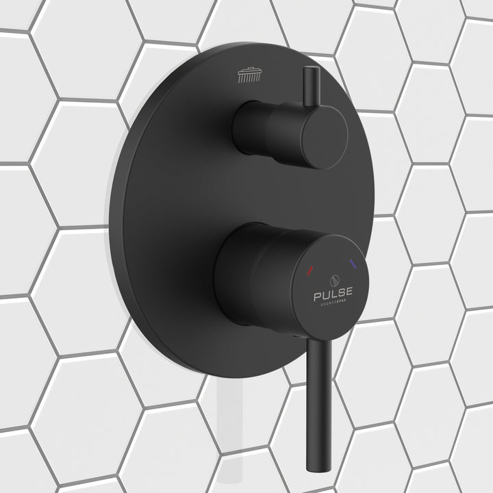 PULSE ShowerSpas Two Way Tru-Temp Pressure Balance 1/2" Rough-In Valve with Matte Black Trim Kit (3005-RIVD-MB)