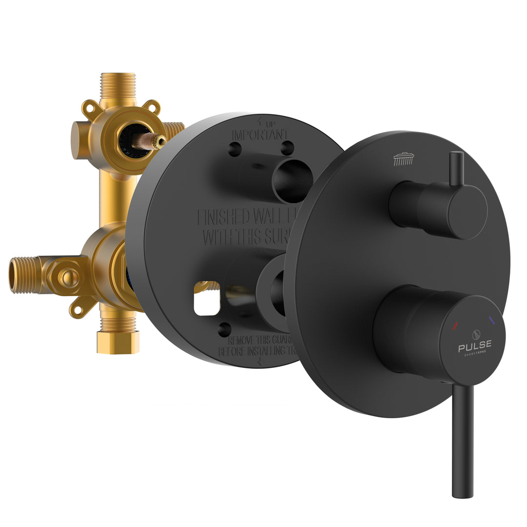 PULSE ShowerSpas Two Way Tru-Temp Pressure Balance 1/2" Rough-In Valve with Matte Black Trim Kit (3005-RIVD-MB)