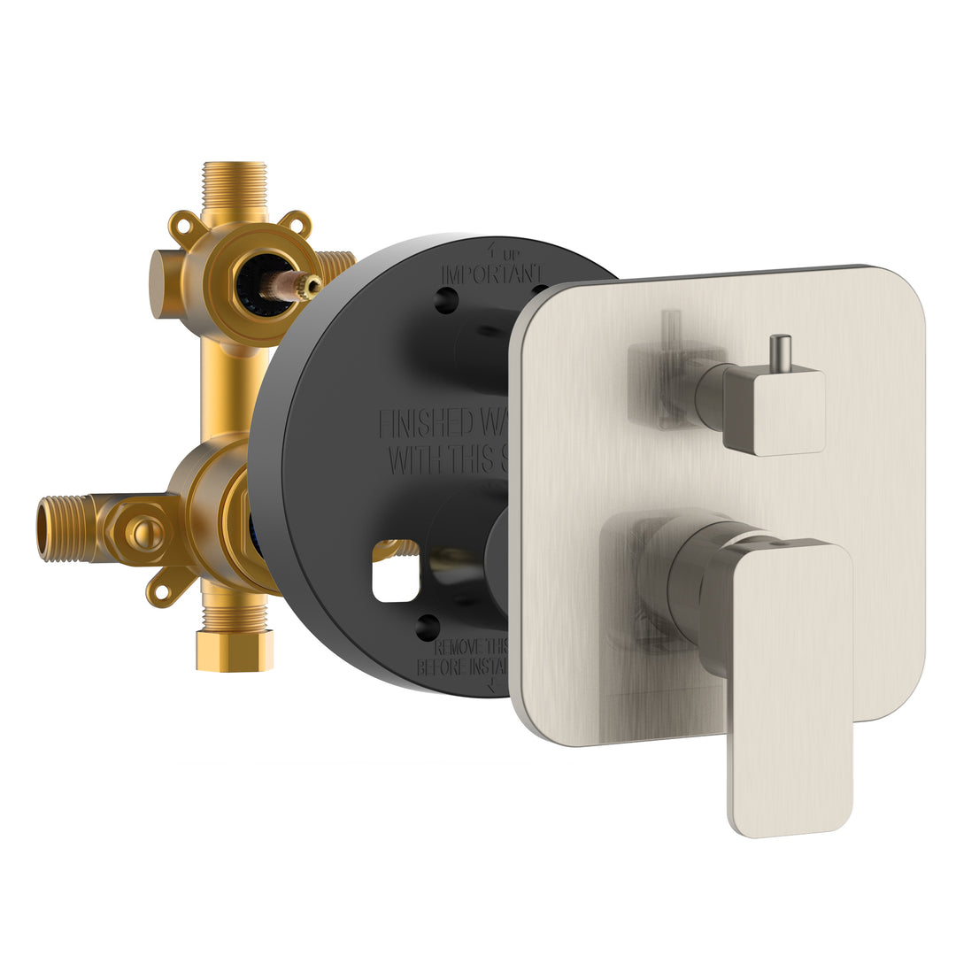 PULSE ShowerSpas Two Way Tru-Temp Pressure Balance 1/2" Rough-In Valve with Square Brushed Nickel Trim Kit (3007-RIVD-BN)