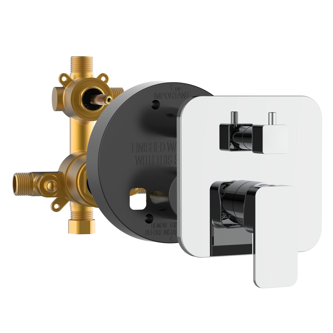 PULSE ShowerSpas Two Way Tru-Temp Pressure Balance 1/2" Rough-In Valve with Square Chrome Trim Kit (3007-RIVD-CH)