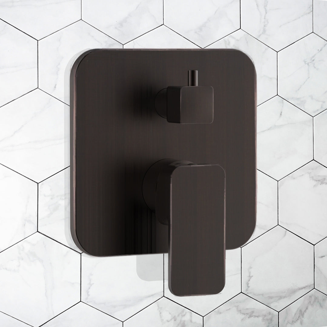 PULSE ShowerSpas Two Way Tru-Temp Pressure Balance 1/2" Rough-In Valve with Square Matte Black Trim Kit (3007-RIVD-ORB)