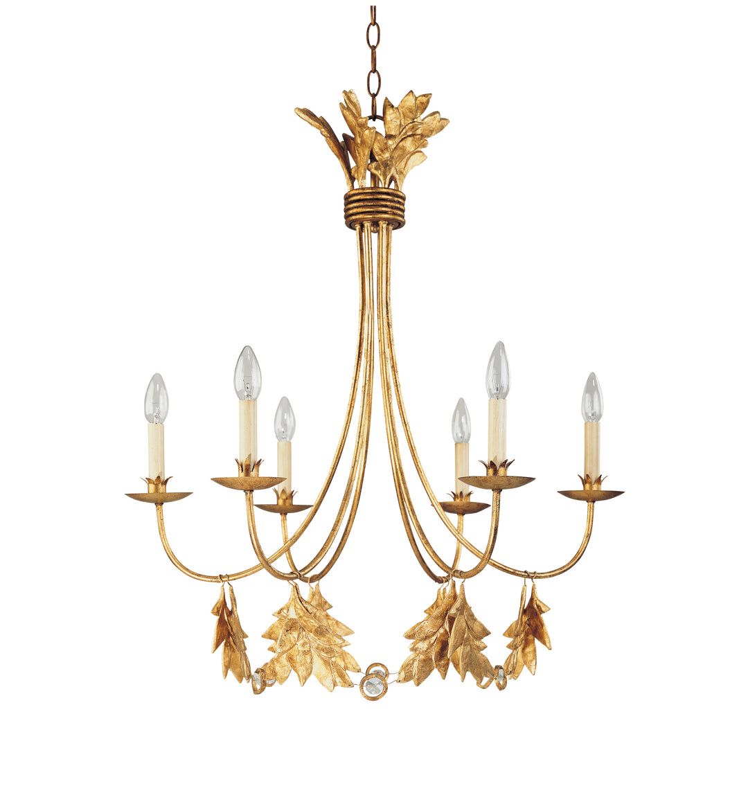 Sweet Olive French Rustic Metal and Crystal 6  Light Chandelier in Antiqued Gold (CH1159-6)